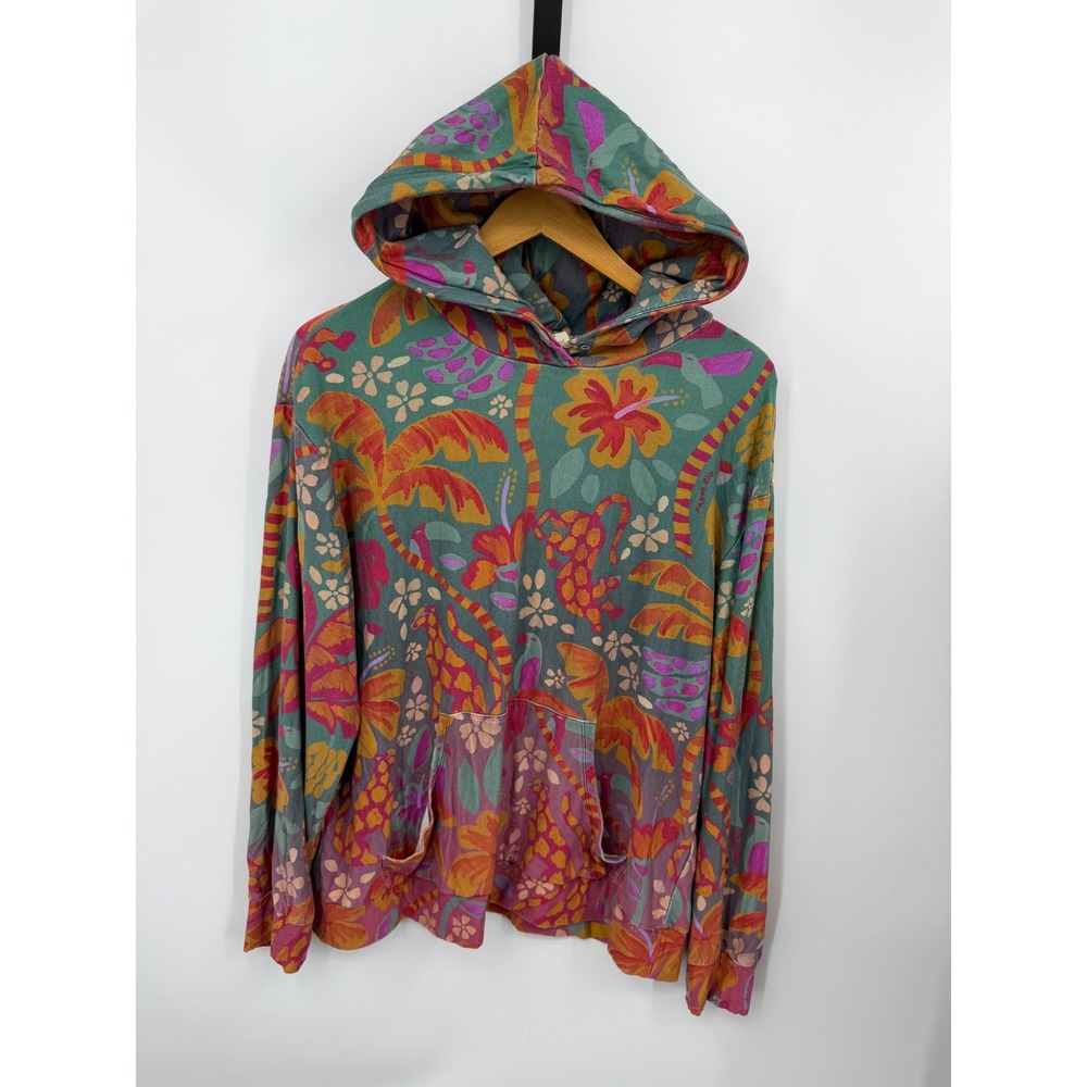 FARM Rio Anthropologie Magda Tropical Jungle Hoodie Women L Multicolor Leopard
